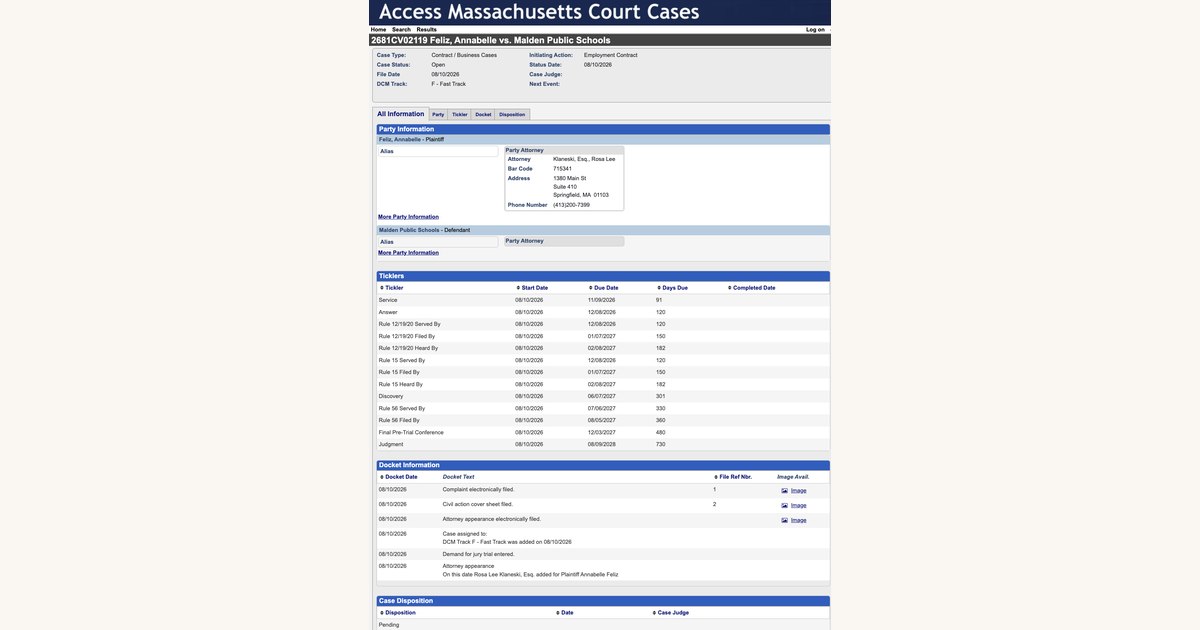 Former MOST Site Coordinator Sues Malden Public Schools