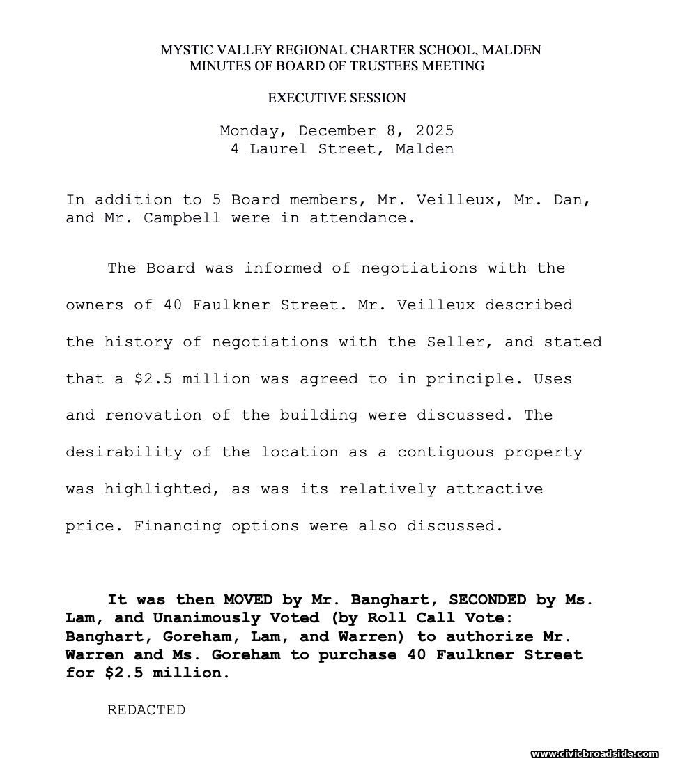 Excerpt of the December 8, 2025 executive session minutes