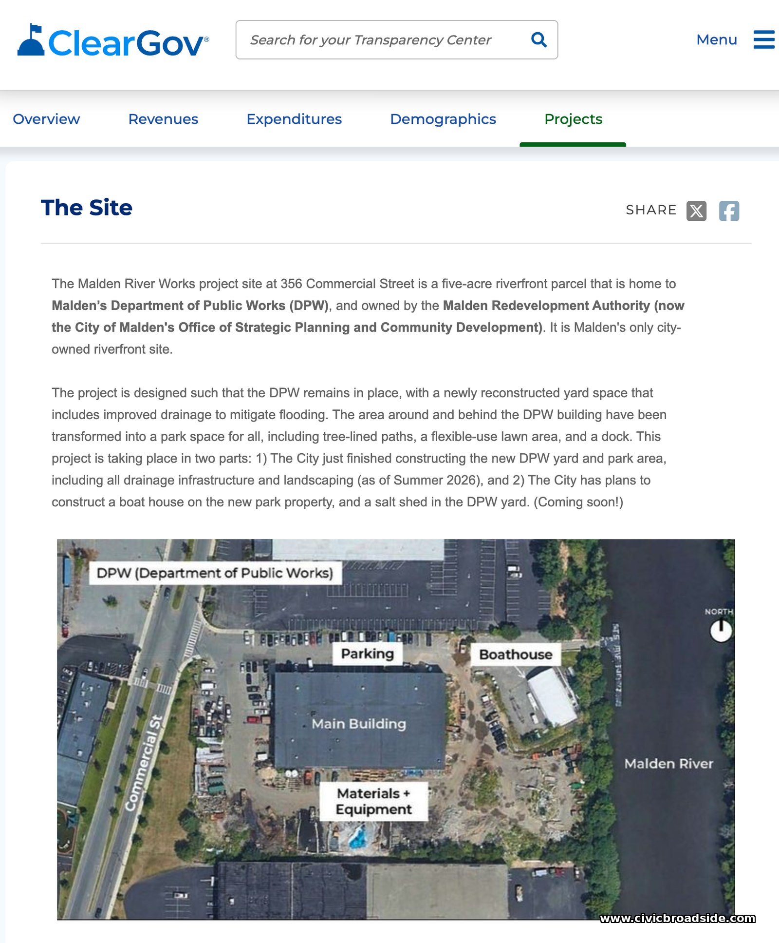 DPW's Malden River Works site description on ClearGov