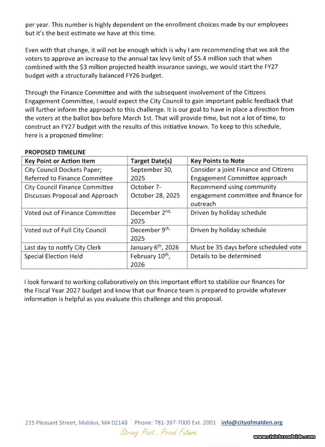 Mayor Christenson's September 30, 2025 memo to the City Council, page 2
