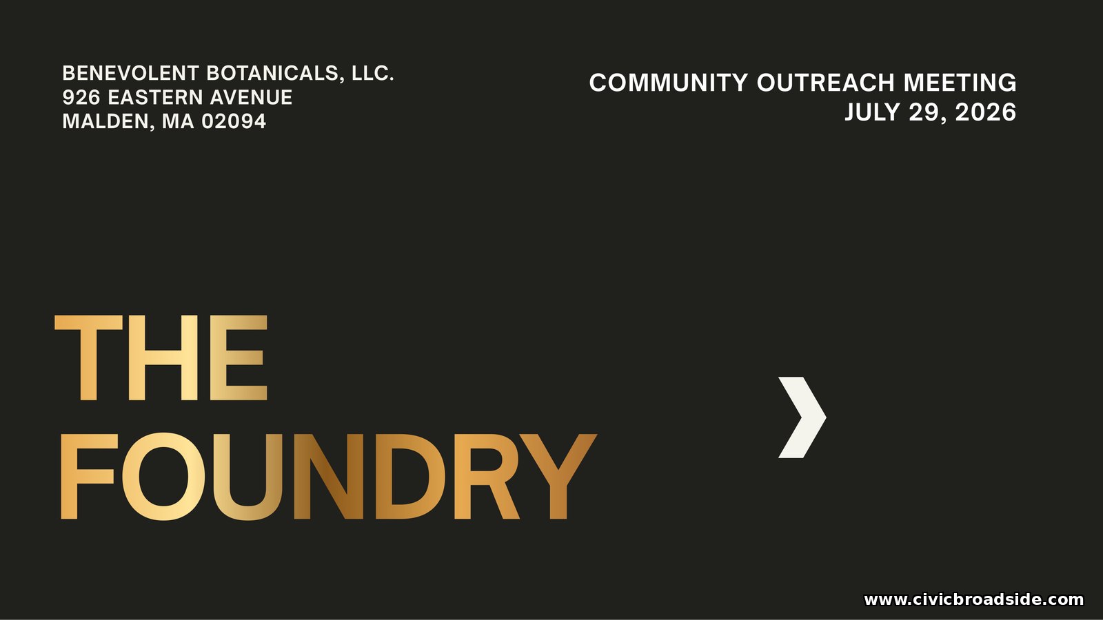 Title slide from Benevolent Botanicals' presentation introducing The Foundry