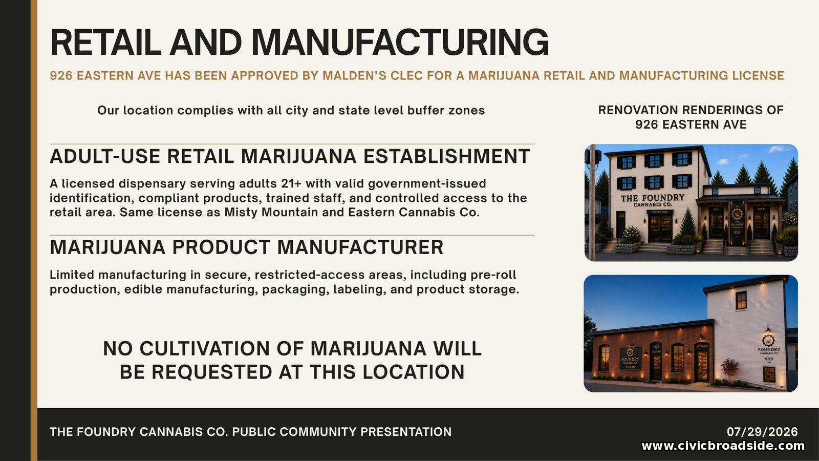 Slide describing The Foundry's retail and manufacturing operations