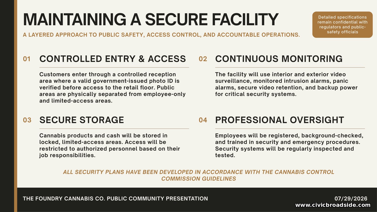 Slide describing security measures for maintaining a secure facility